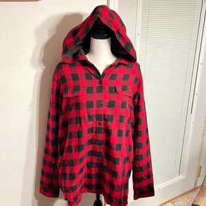 NWOT LL Bean New Buffalo Plaid Fleece Hoodie - Large